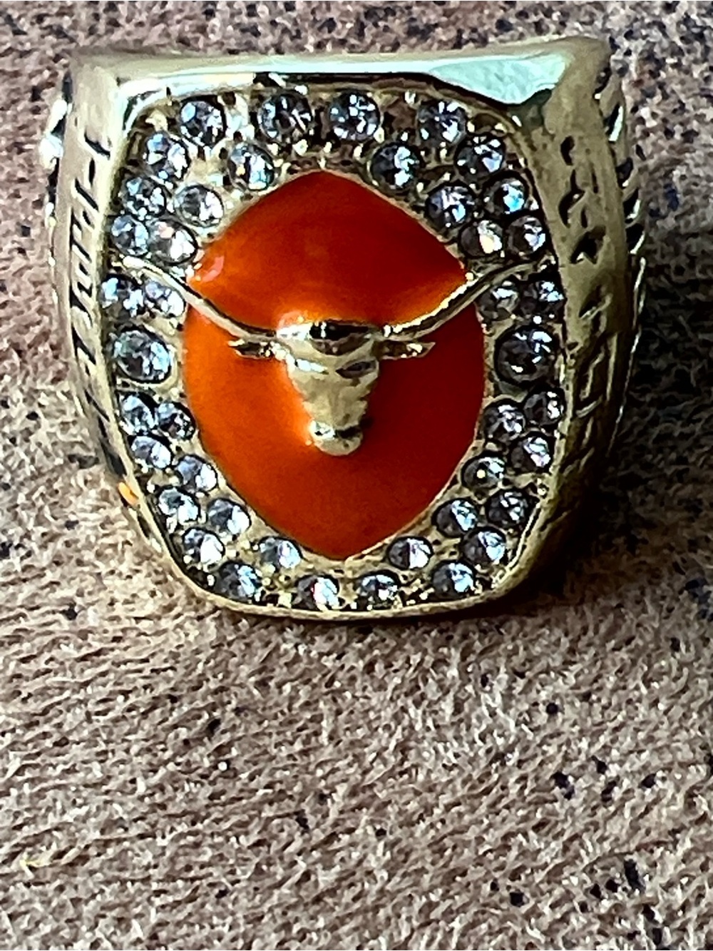 Men's Gold-Tone Longhorn Statement Ring with Orange Enamel & Crystal Accents 11